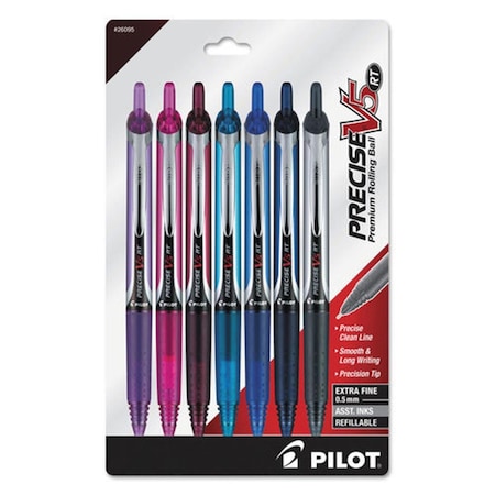 Coolcrafts PIL Precise V5RT Retractable Roller Ball Pen, Assorted Color, 7PK CO3762306